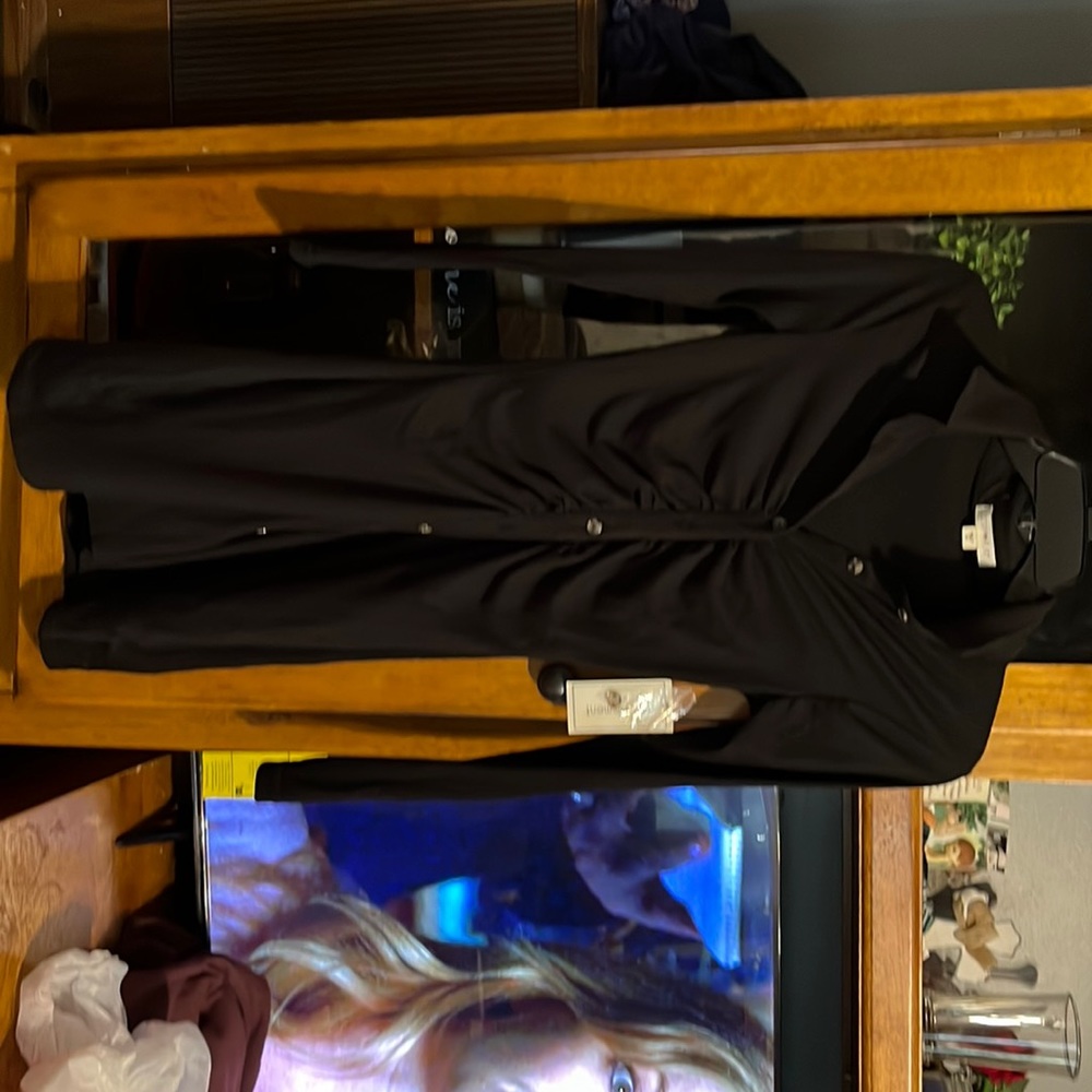 black long sleeve button down dress